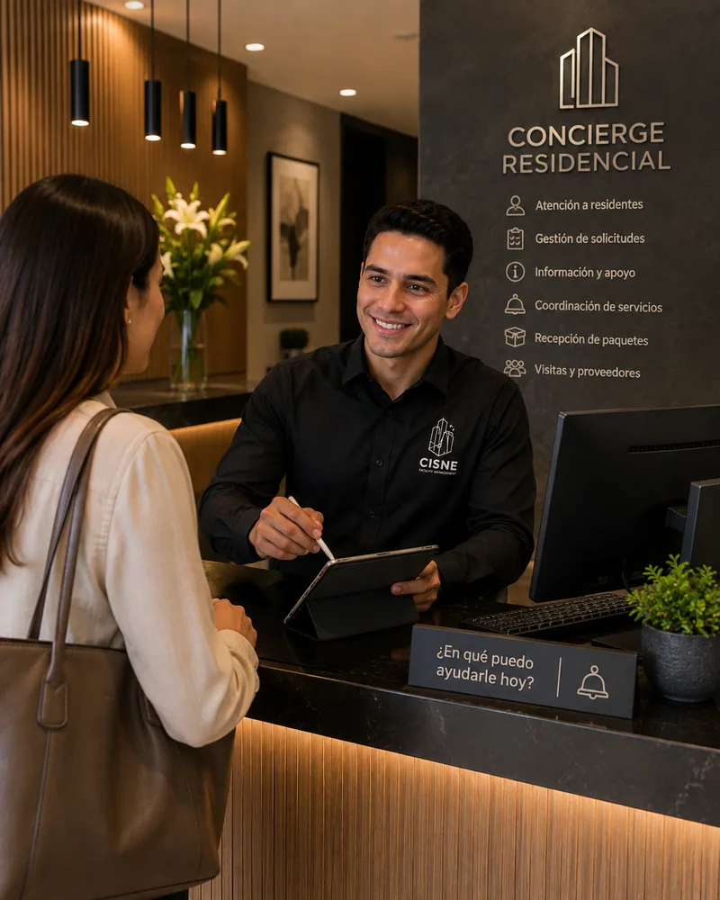 Concierge residencial Cisne en recepción